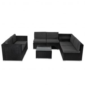 Outdoor Lounge Sofa Packages Lizard 8PCS Lounge Sofa with 320L Storage Box-Black