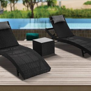 Pola Outdoor PE Wicker Sunbeds Package-Black