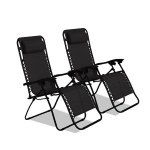 2 x Zero Gravity Portable Textilene Recliner – Black