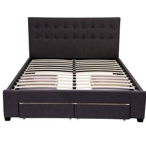 King Maria Fabric Bed Frame Base with Storage Drawer-Charcoal