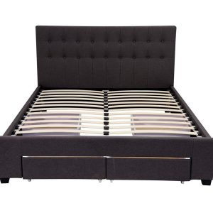 Queen Maria Fabric Bed Frame Base with Storage Drawer-Charcoal