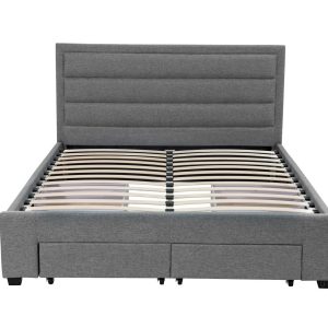 King Greta Fabric Bed Frame Base with Storage Drawer-Light Grey