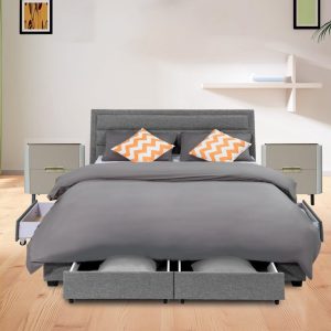 King Greta Fabric Bed Frame Base with Storage Drawer-Light Grey