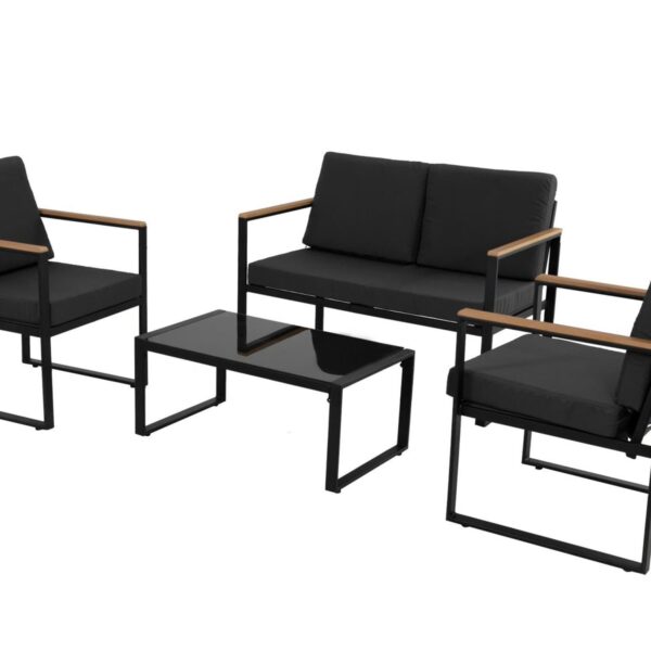 4PC Outdoor Wood Arm Chair & Table Set-Dark Grey