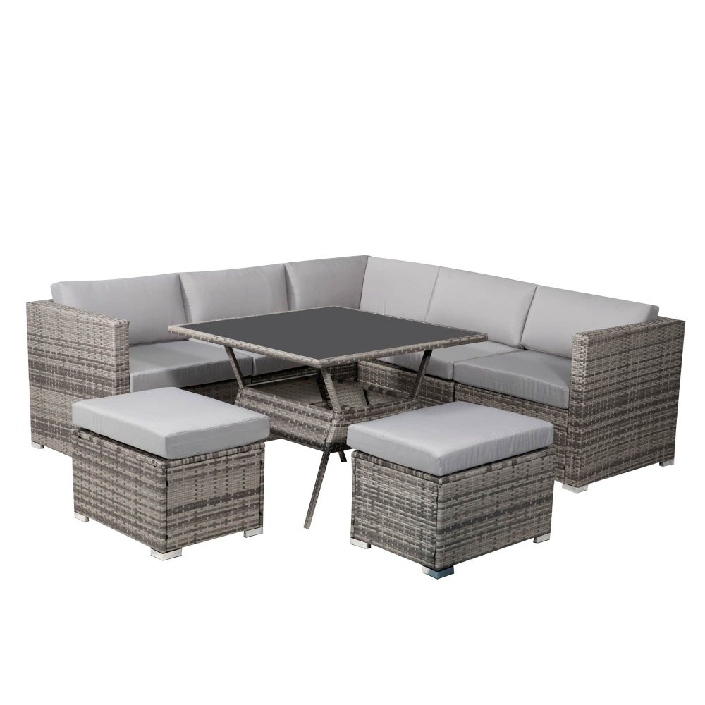 8PC Outdoor Dining Set Wicker Table & Chairs-Grey - Dreamo Living