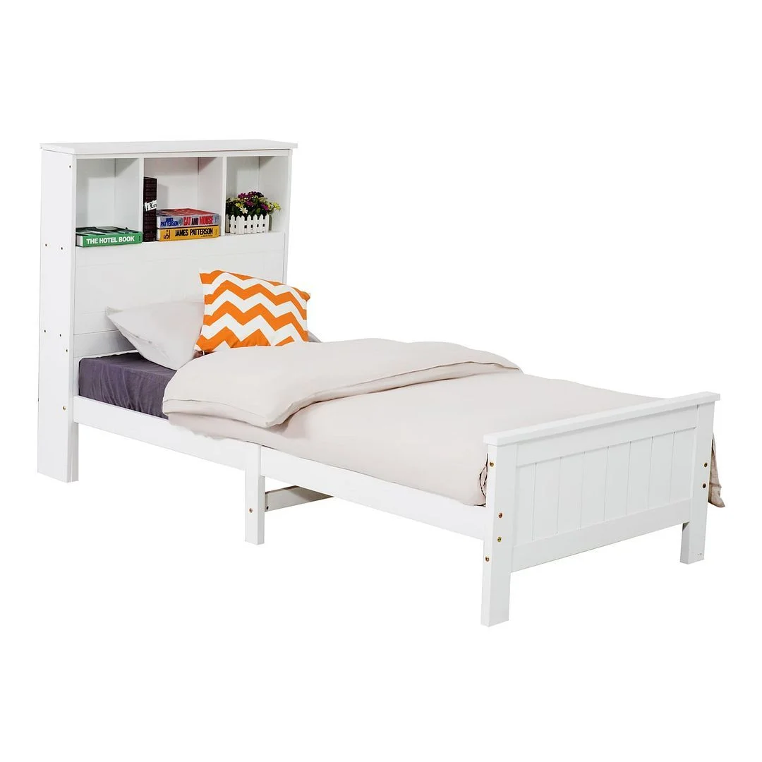 DREAMO Bed Frame with Bookshelf Headboard Side