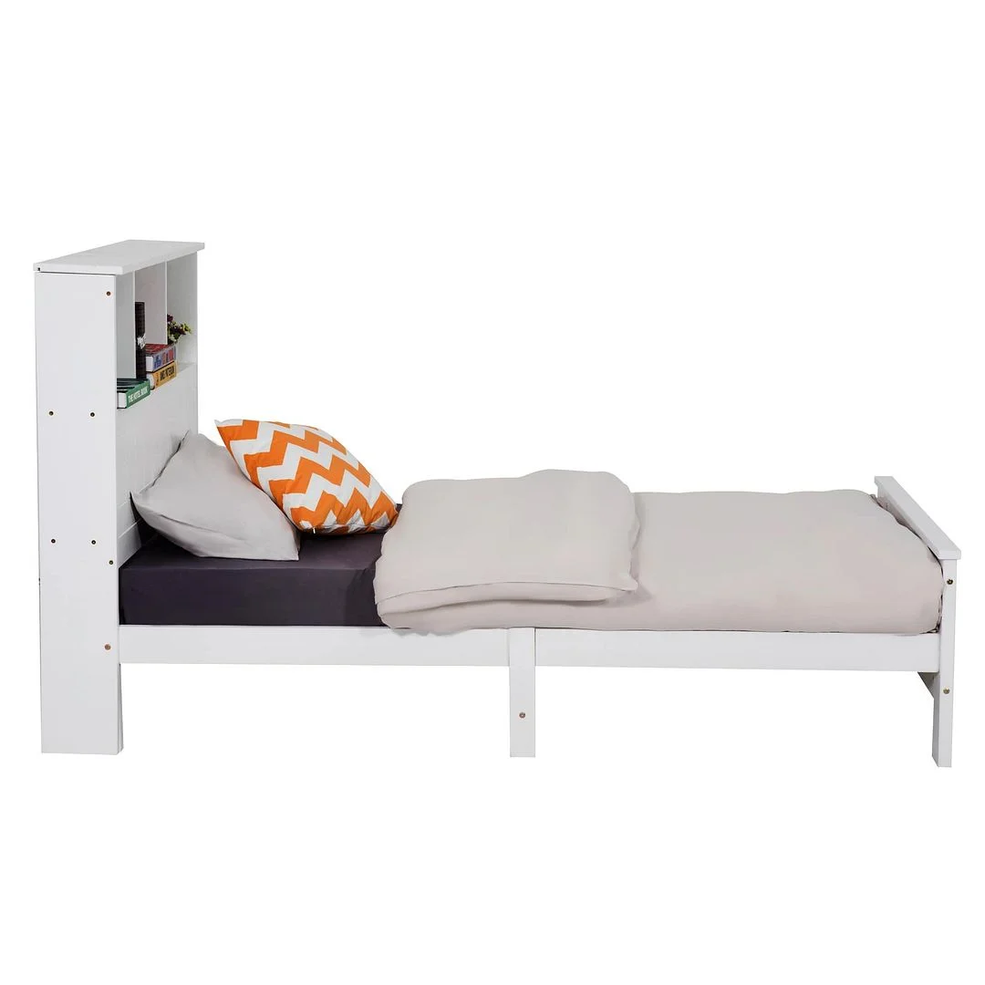 DREAMO Bed Frame with Bookshelf Headboard Side