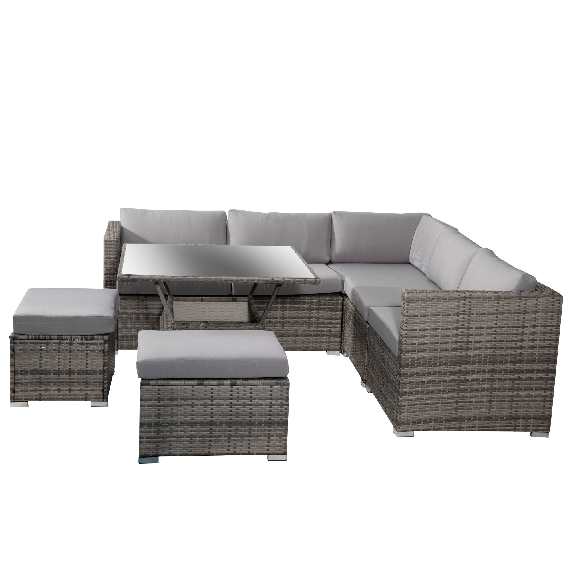 8PC Outdoor Dining Set Wicker Table & Chairs-Grey - Dreamo Living