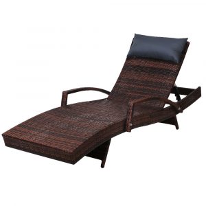 Mentari Outdoor Sun Lounger - PE Wicker Day Bed in Dark Brown