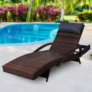 Mentari Outdoor Sun Lounger - PE Wicker Day Bed in Dark Brown