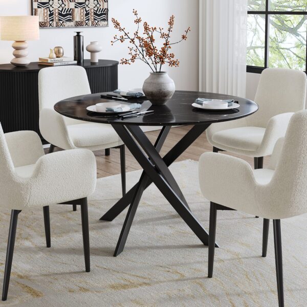 Round Black Marble-Effect Table Set