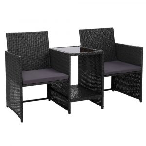 Outdoor Wicker Loveseat Bistro Setting (Black)