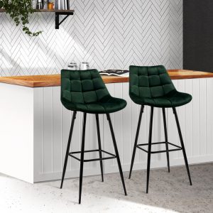 Set of 2 Velvet Bar Stools