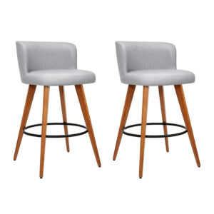 Set of 2 Wooden Fabric Bar Stools Circular Footrest