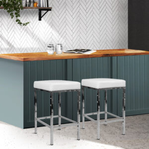 Set of 2 PU Leather Backless Bar Stools