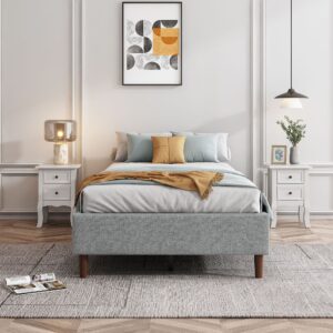 Bedframe with Wooden Slats (Light Grey) - Dreamo Living