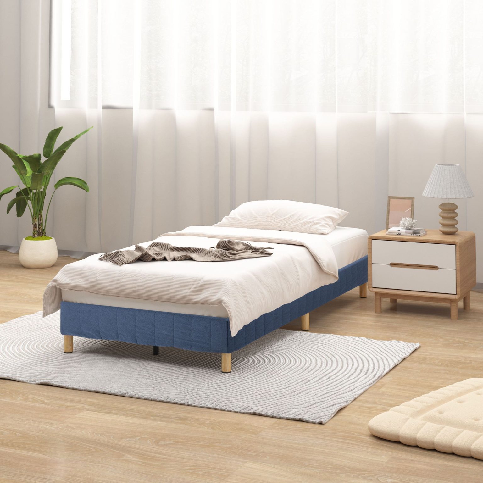 Metal Bed Frame Mattress Foundation Blue - Dreamo Living