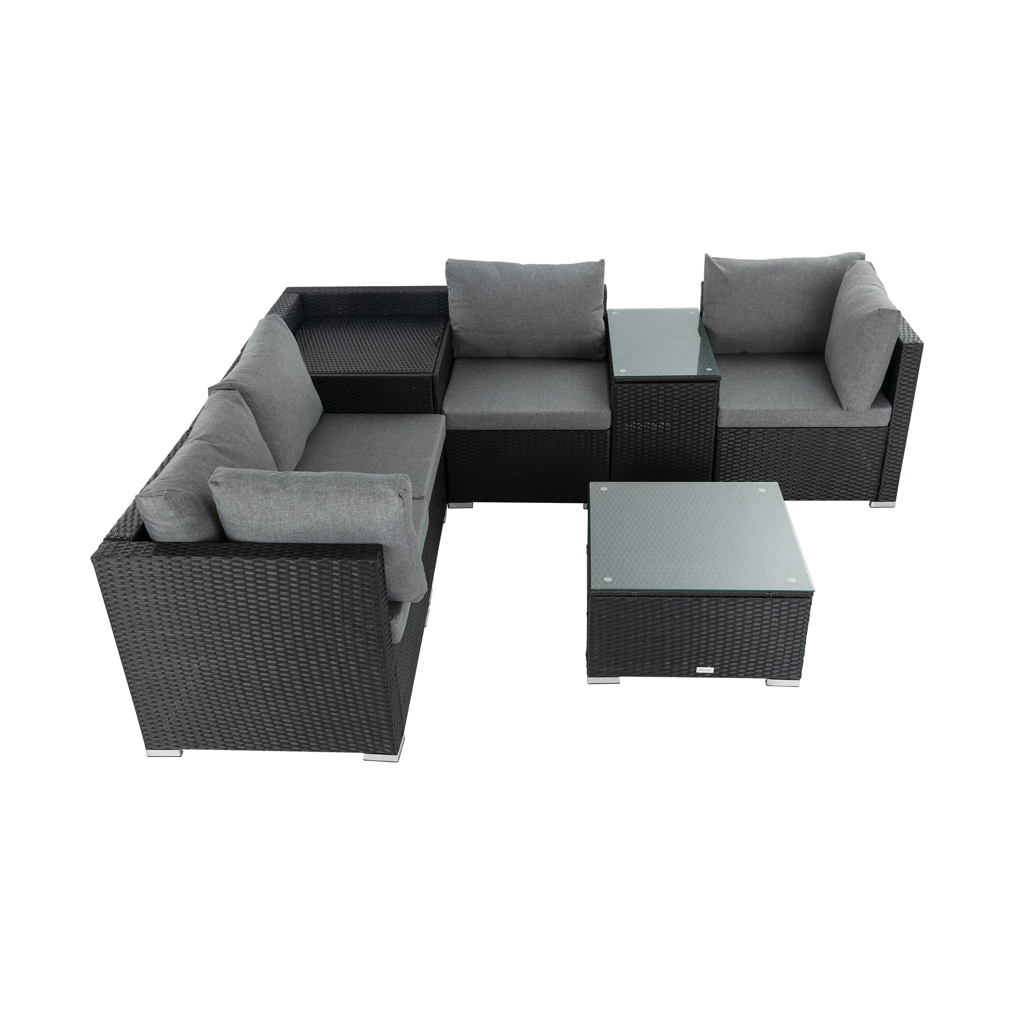 7PC Outdoor Wicker Loveseat Setting with Storage Corner (Black