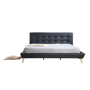 Black Leather King Bed Frame and Headboard with Button Detail