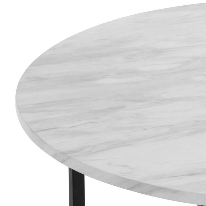 White Marble Effect Round Coffee Table with Black Legs - Dreamo Living