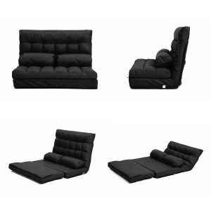 Double Seated Black Gemini Leather Sofa Bed