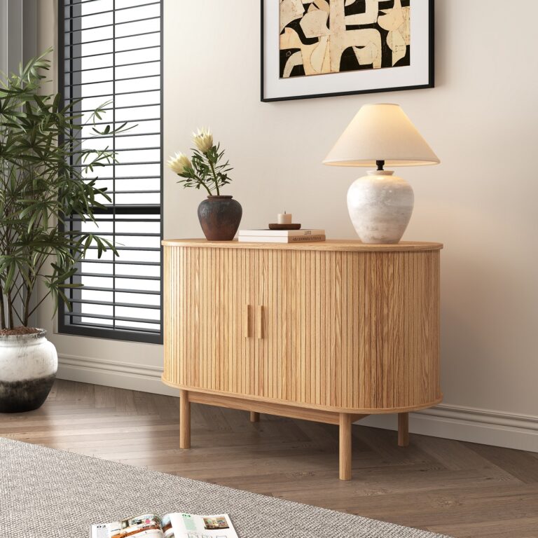 Natural Wood Ribbed Sideboard Cabinet - Dreamo Living