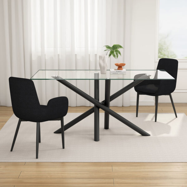 James Black Dining Table with Glass Tabletop