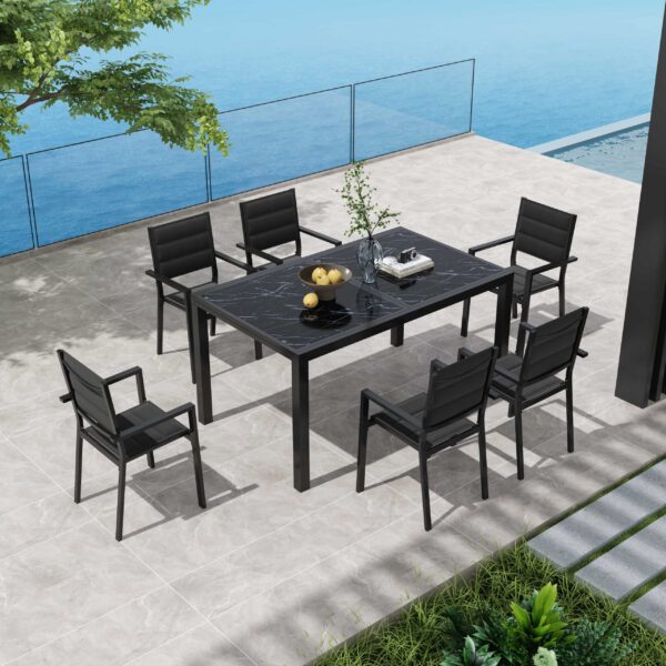 Expandable Steve Black Marble-Look Outdoor Dining Table