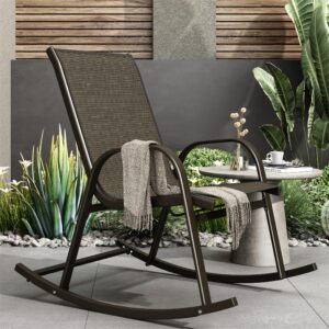 High-Back Steel Rocking Chair Brown Textilene Fabric