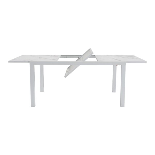 Expandable Steve White Marble-Look Outdoor Dining Table