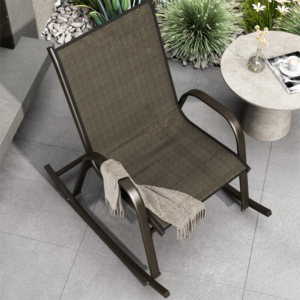 High-Back Steel Rocking Chair Brown Textilene Fabric