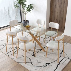 Obsidian Glass Dining Set with 6 Oak Look Chairs