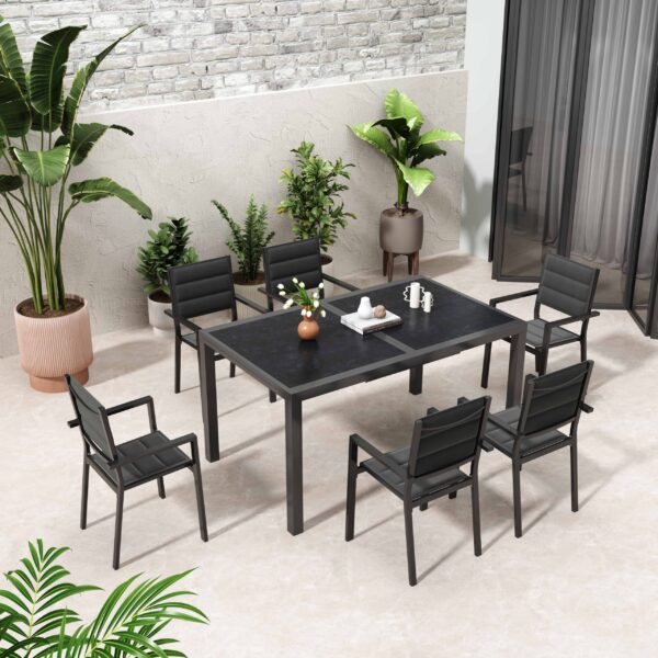 Expandable Steve Outdoor Dining Table with Charcoal Ceramic Effect
