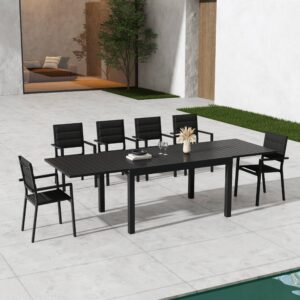 Extendable Madden Black Aluminium Slatted Dining Table