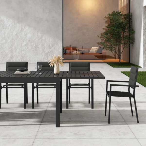 Extendable Charcoal Aluminium Slatted Dining Table