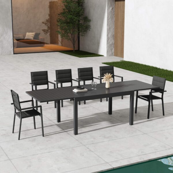 Charcoal Adjustable Aluminium Garden Dining Table with Slats