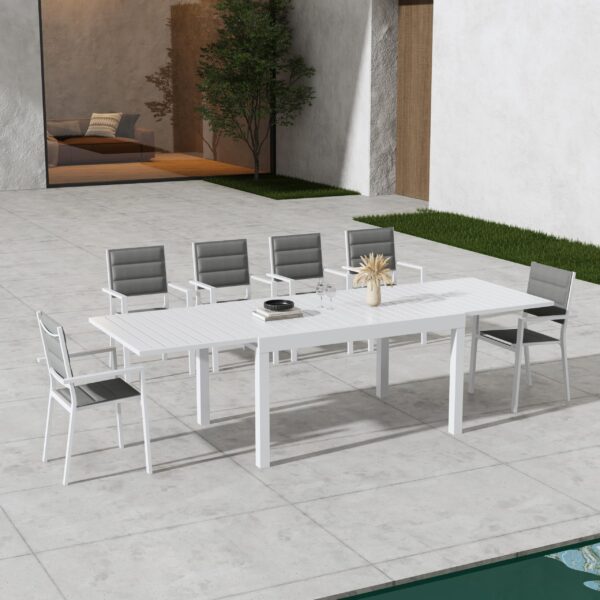 Extendable Madden White Aluminium Slatted Dining Table