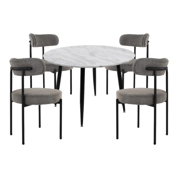 4-Seat White Dining Table Set with Plush Boucle Chairs