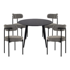 4-Seat Dining Table Set with Plush Charcoal Boucle Chairs