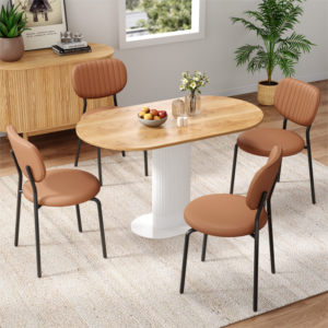 5-Piece Clara Wooden Dining Set with Leather Chairs
