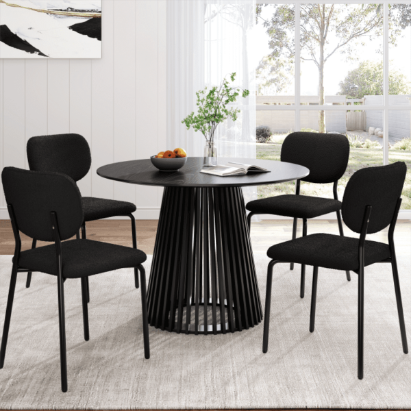 4-Seat Black Palmer Dining Table with Charcoal Armless Chairs