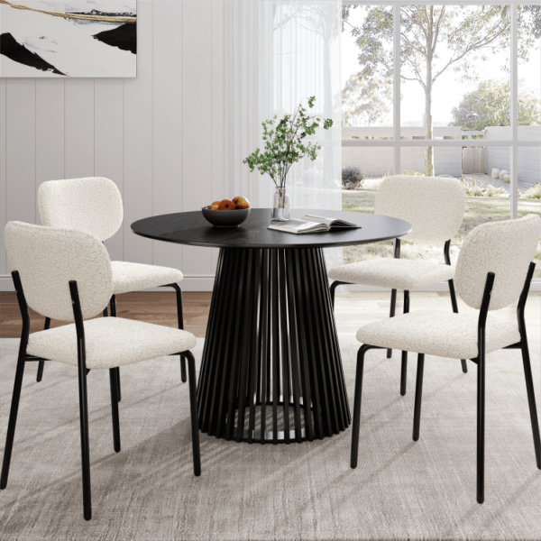 Palmer Black Dining Table with White Teddy Dining Chair