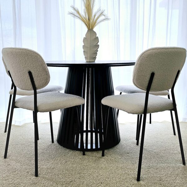 Palmer Black Dining Table with White Teddy Dining Chair