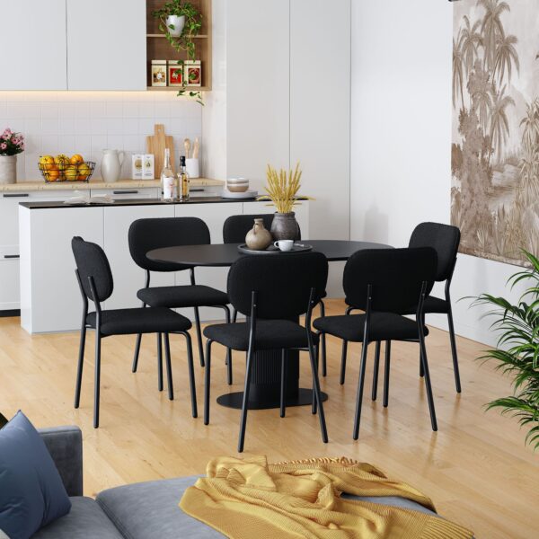 Oval Black Dining Set with Teddy Fabric Dining Chairs