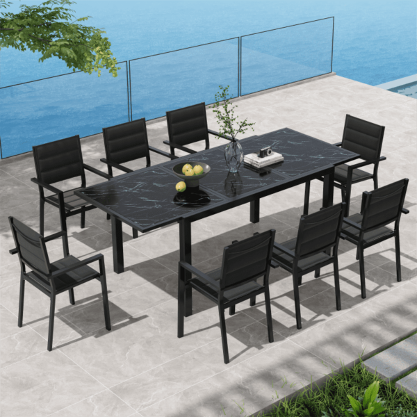 9 Pieces Steve Outdoor Dining Set with Extendable Dining Table Black