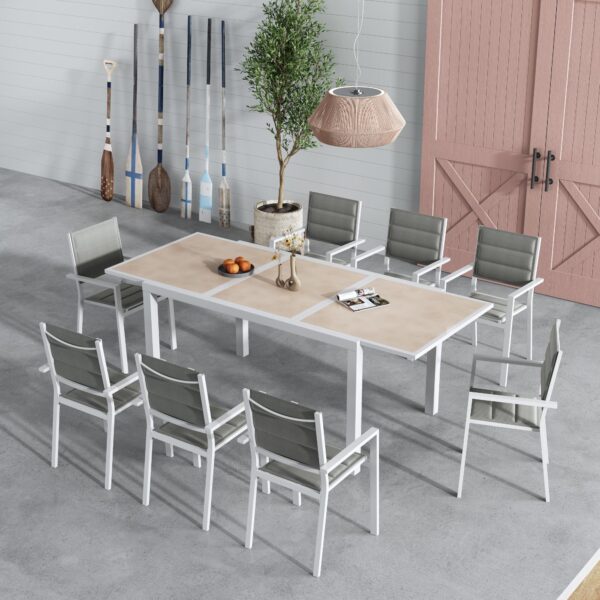 9 Pieces Steve Outdoor Dining Set with Extendable Table Ceramic-Look