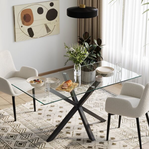 7-piece Finn Dining Table with Teddy Fabric Armrest Chair