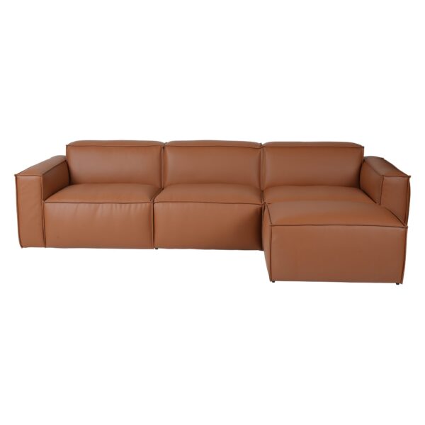 4 Piece Top Grain Leather Sofa Set with Ottoman Caramel