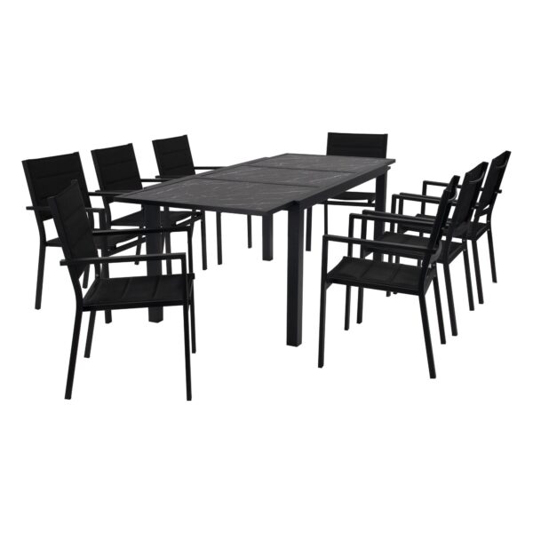 9 Pieces Steve Outdoor Dining Set with Extendable Dining Table Black