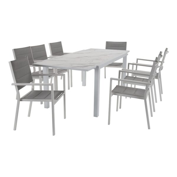9 Pieces Steve Outdoor Dining Set White Marble Affected Top